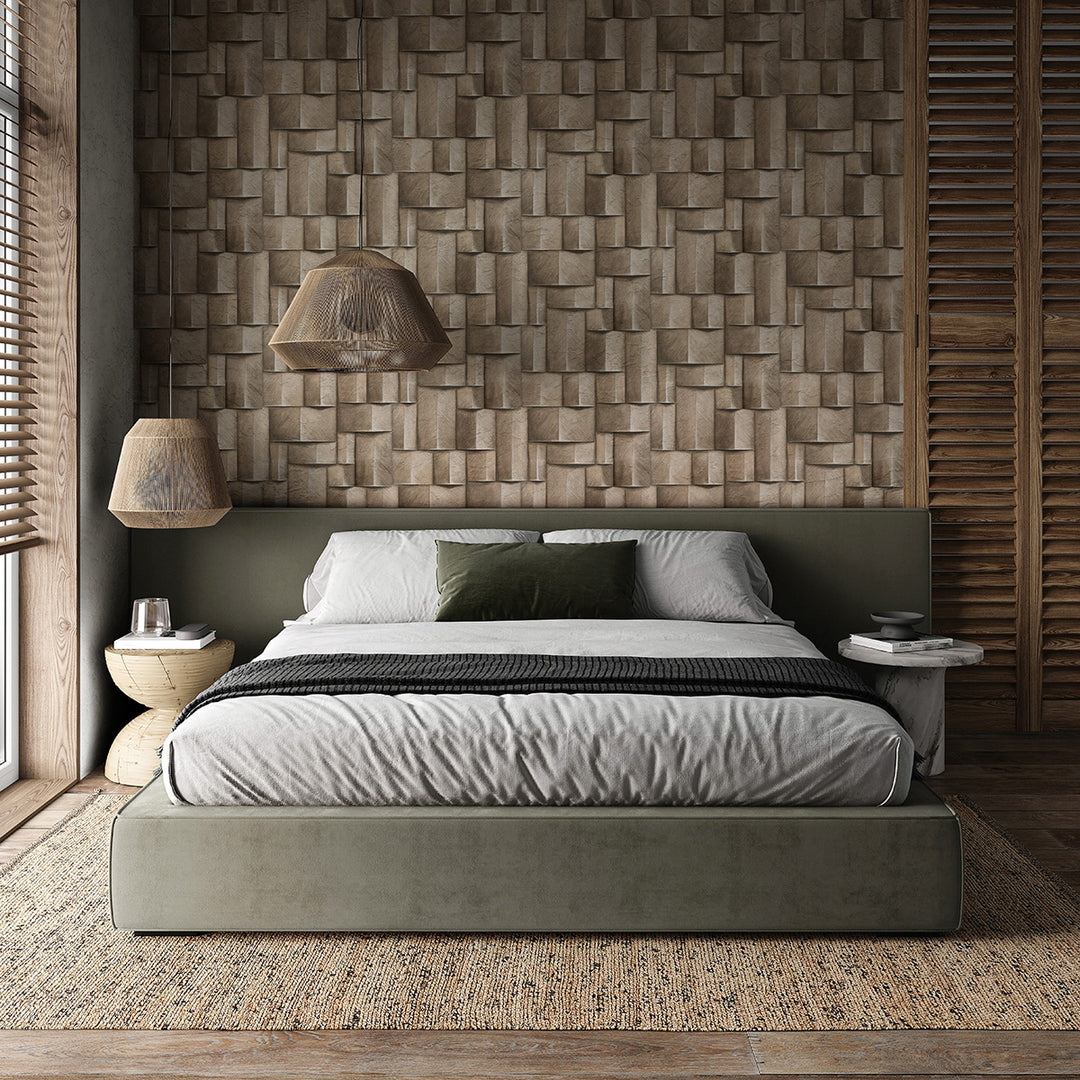 Винилов високоустойчив Тапет 3D Дървено пано Беж Timber