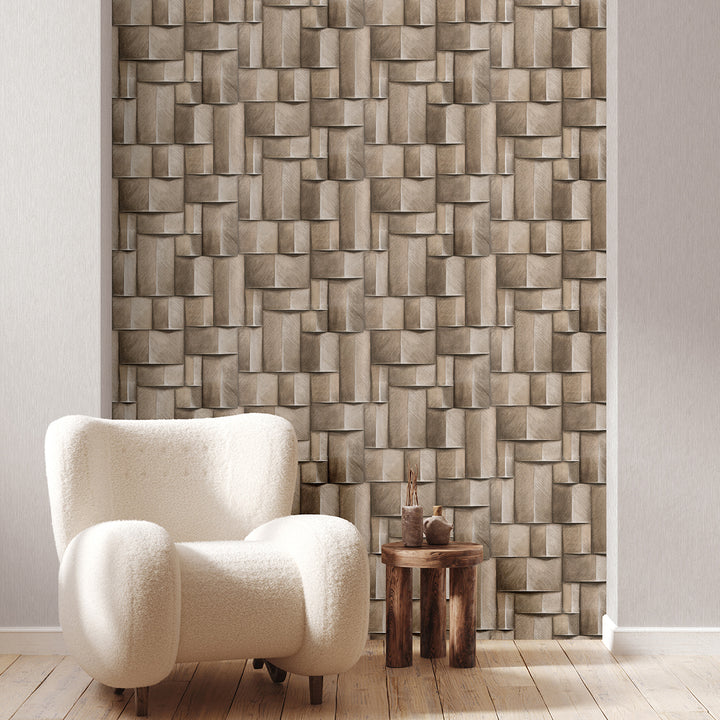 Винилов високоустойчив Тапет 3D Дървено пано Беж Timber