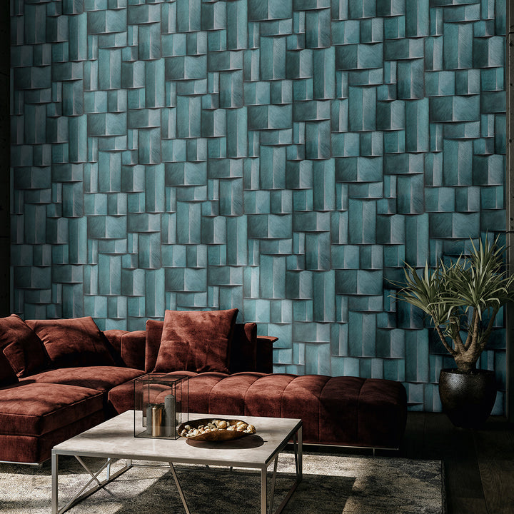 Винилов високоустойчив Тапет 3D Дървено пано Тюркоазено Timber