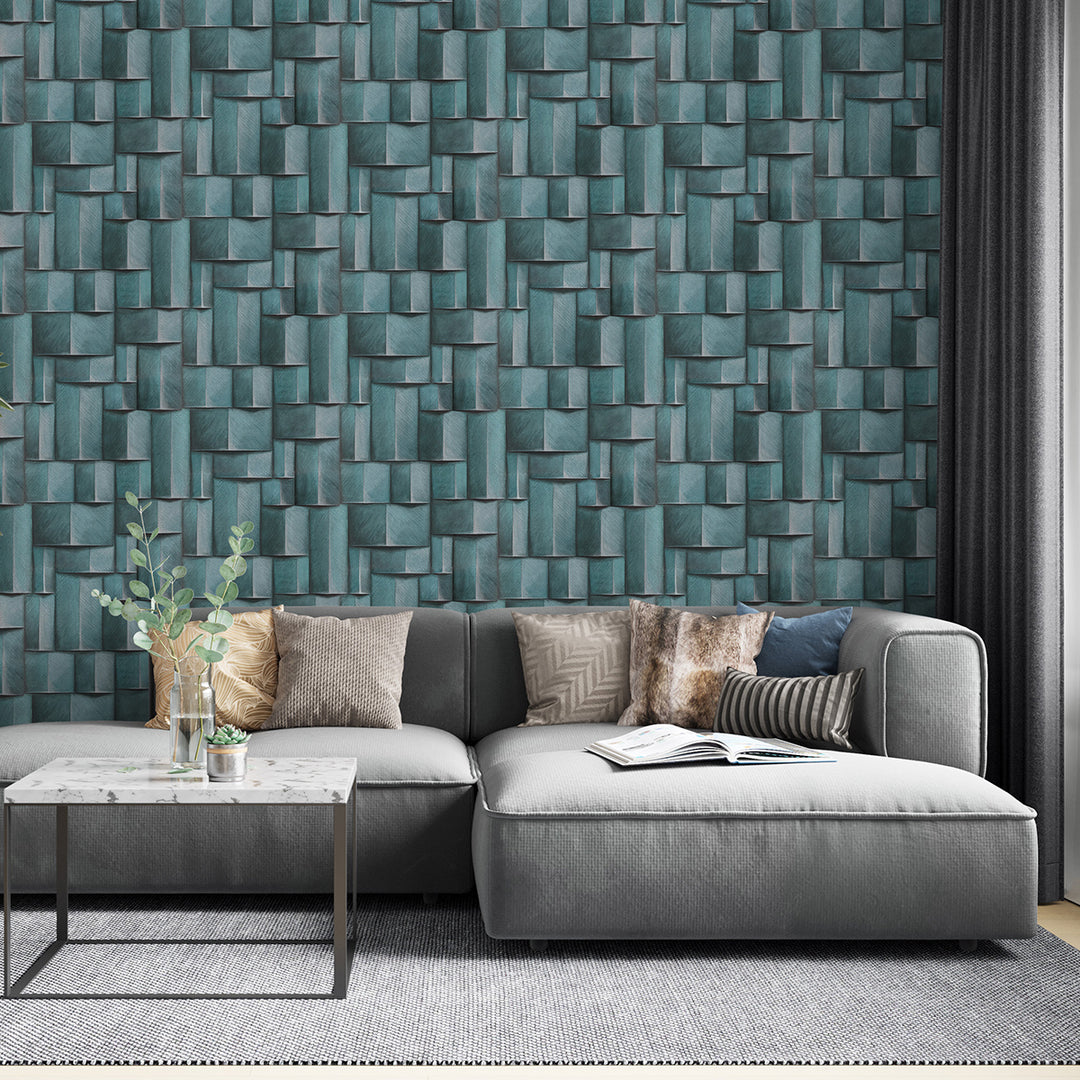 Винилов високоустойчив Тапет 3D Дървено пано Тюркоазено Timber