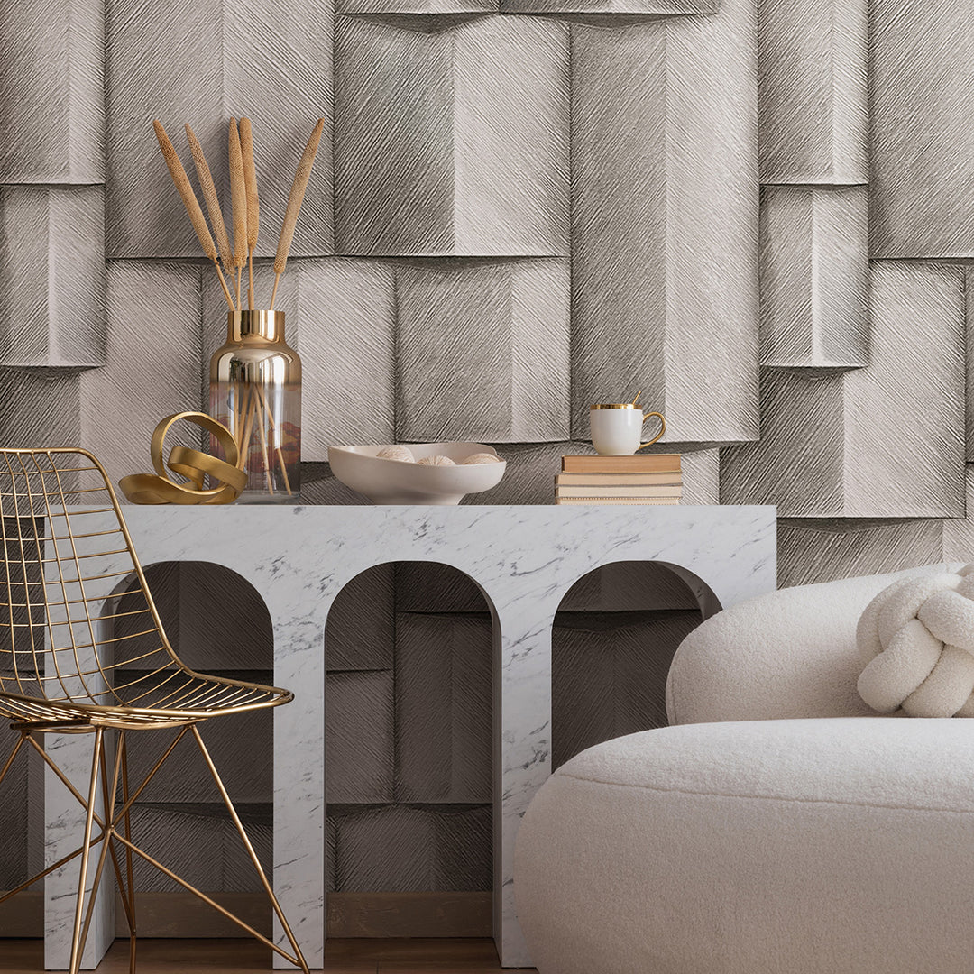 Винилов високоустойчив Тапет-Пано 3D Дървено пано Сиво Timber