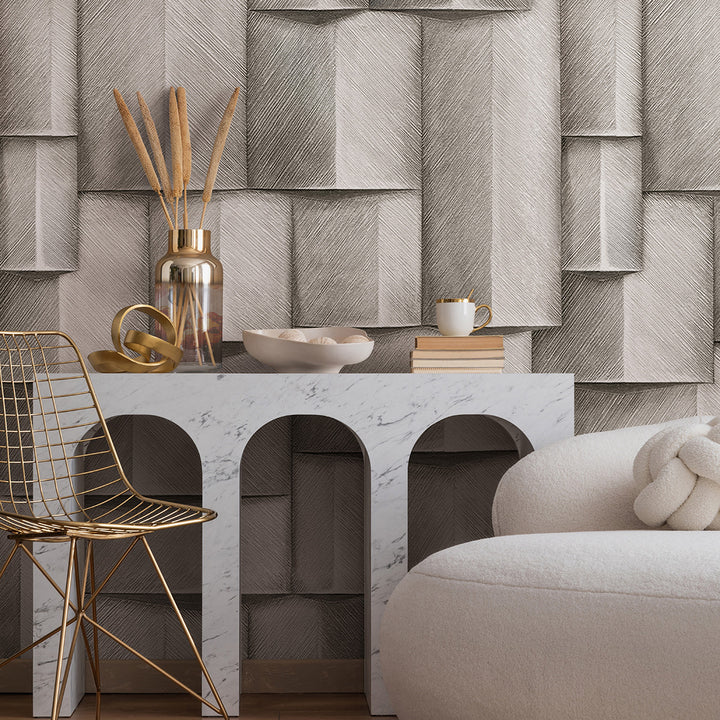 Винилов високоустойчив Тапет-Пано 3D Дървено пано Сиво Timber