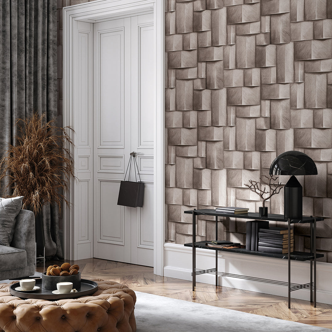 Винилов високоустойчив Тапет 3D Дървено пано Таупе Timber