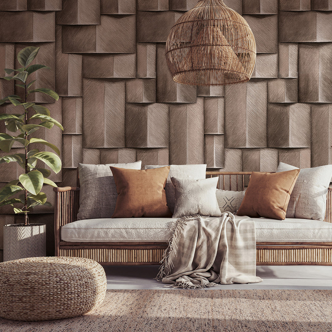 Винилов високоустойчив Тапет-Пано 3D Дървено пано Сиво кафяво Timber