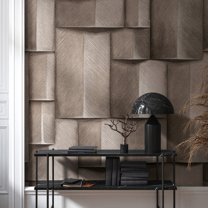 Винилов високоустойчив Тапет-Пано 3D Дървено пано Сиво кафяво Timber