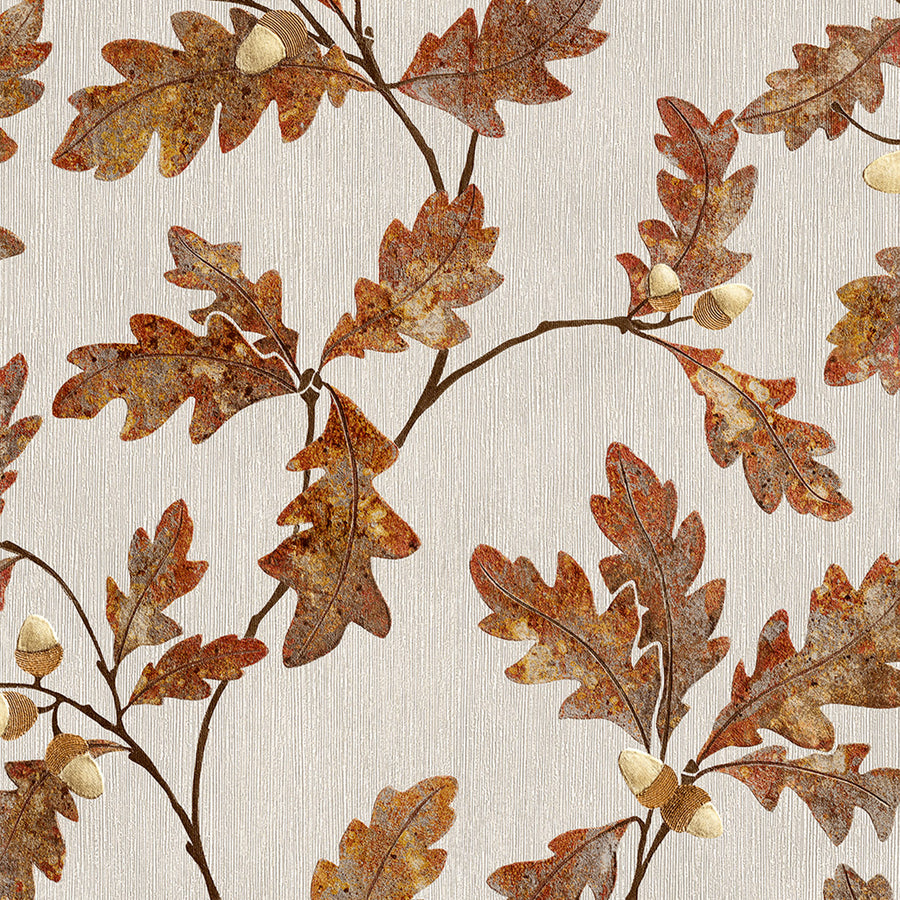 Винилов високоустойчив Тапет Дъбови листа Червенокафяво Timber