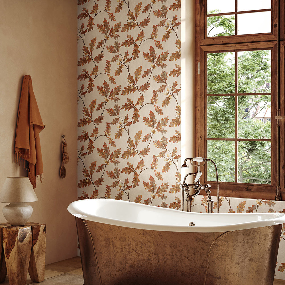 Винилов високоустойчив Тапет Дъбови листа Червенокафяво Timber