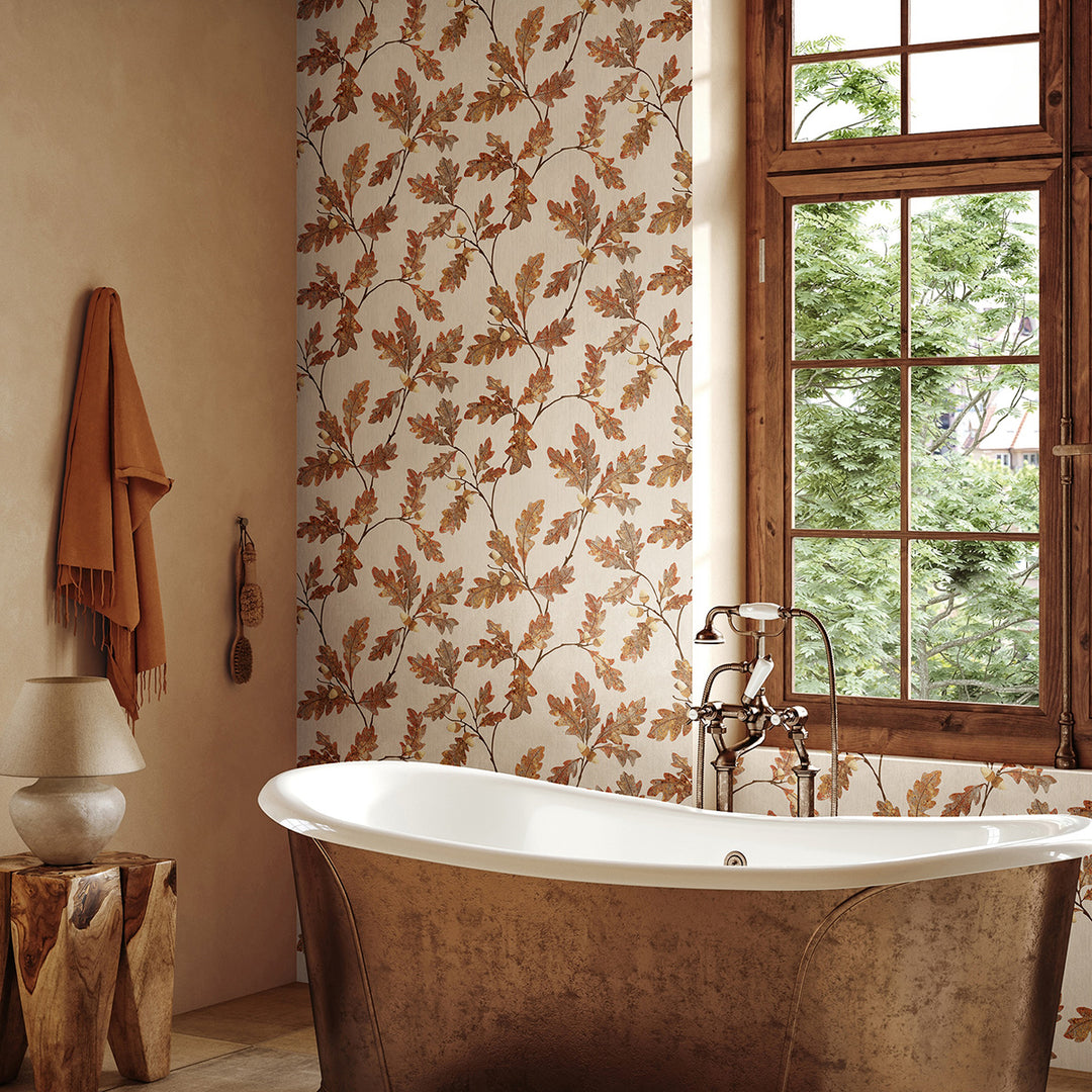 Винилов високоустойчив Тапет Дъбови листа Червенокафяво Timber