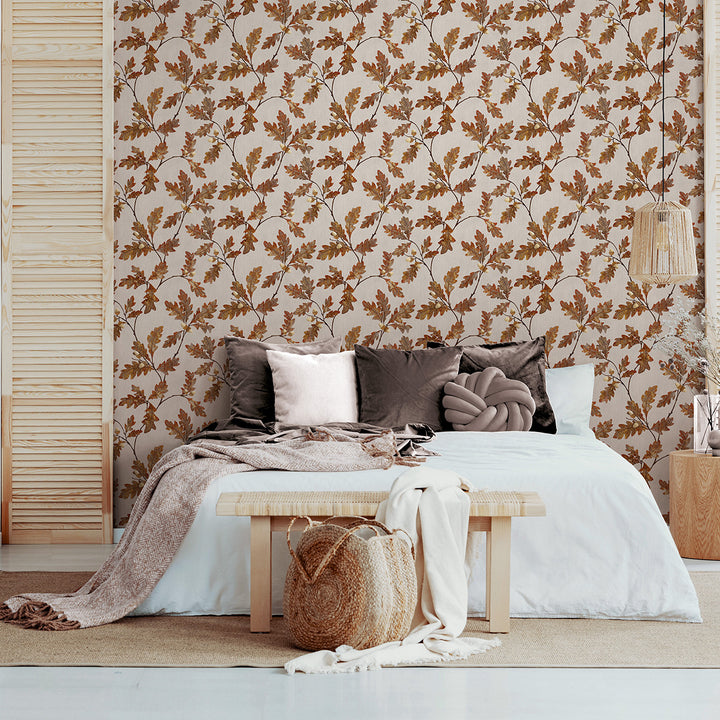 Винилов високоустойчив Тапет Дъбови листа Червенокафяво Timber