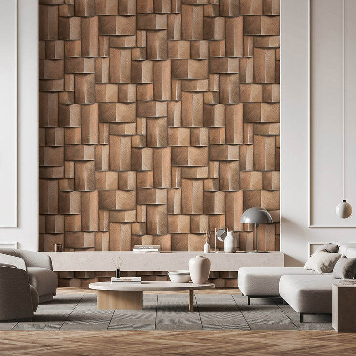 Винилов високоустойчив Тапет 3D Дървено пано Кафяво Timber