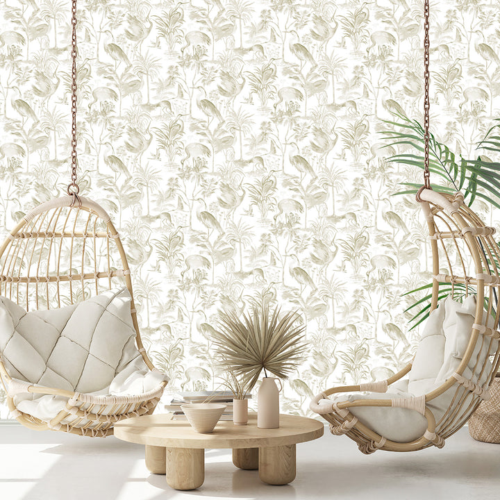 Високоустойчив Тапет Бежови Чапли Бяло Еден