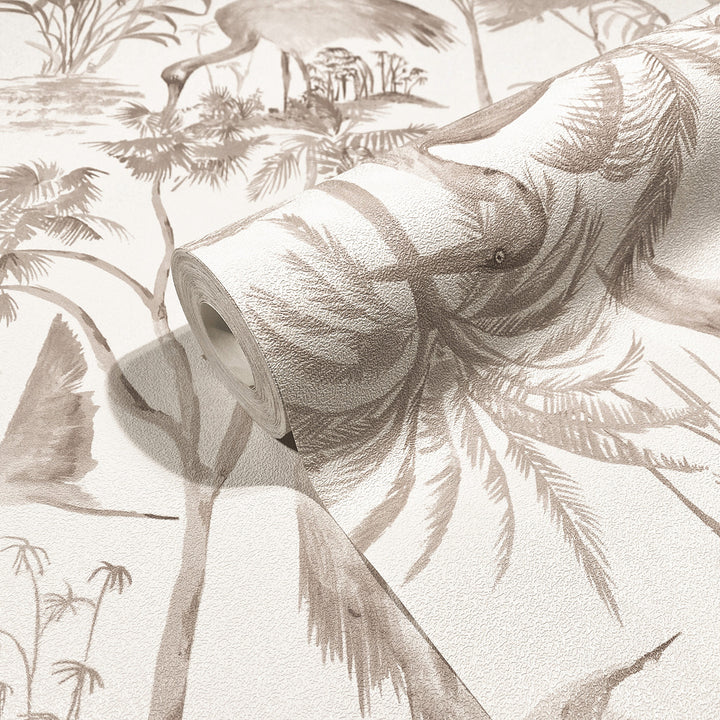 Високоустойчив Тапет Бежови Чапли Бяло Еден