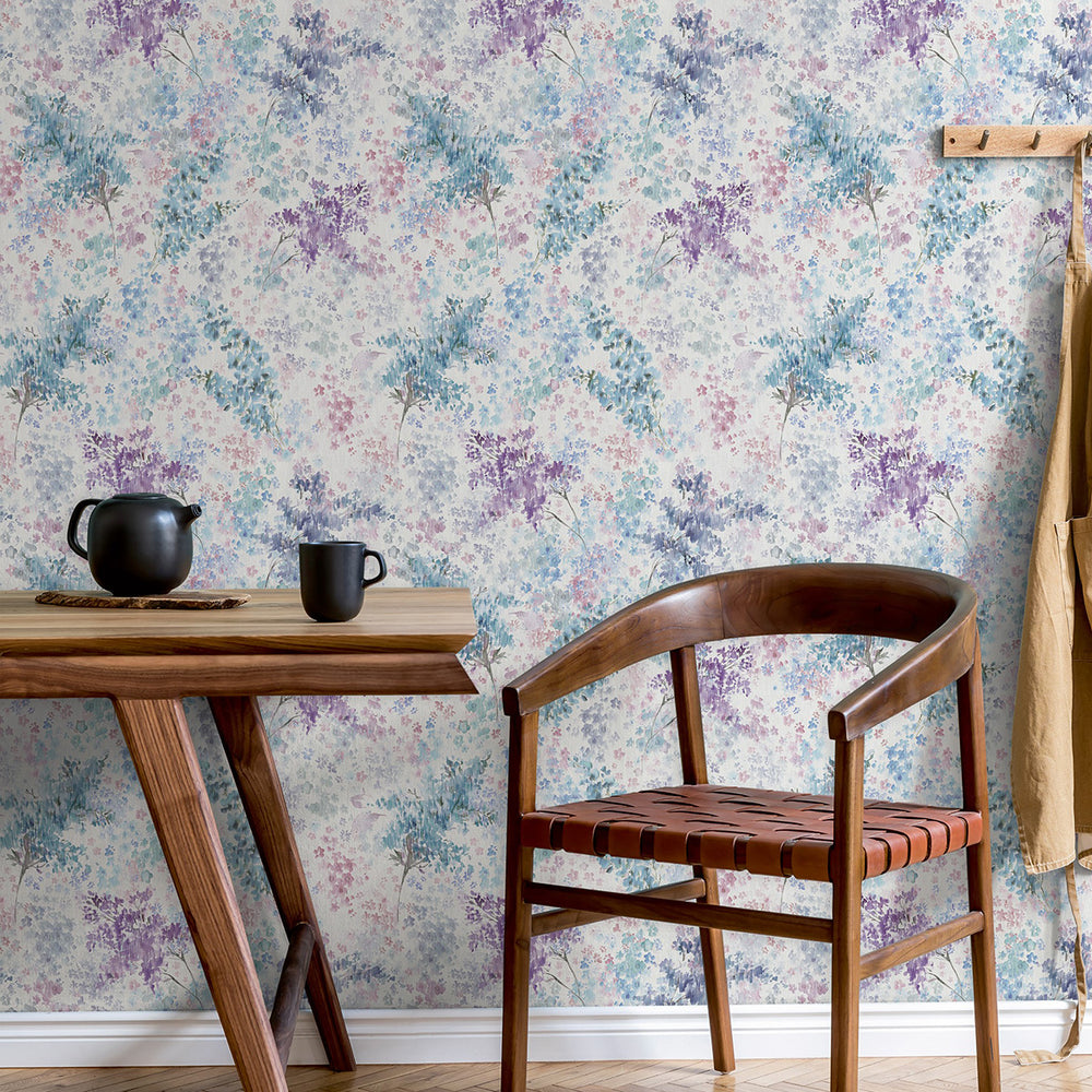 Високоустойчив Тапет Акварелни цветя Синьо розово Еден