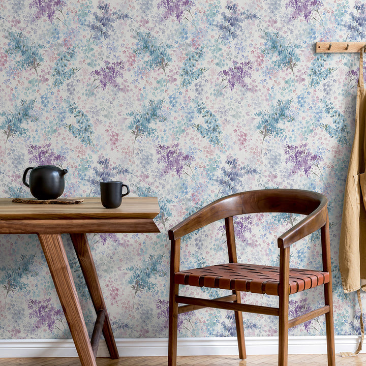 Високоустойчив Тапет Акварелни цветя Синьо розово Еден