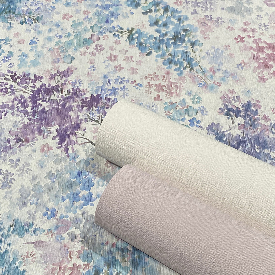 Високоустойчив Тапет Акварелни цветя Синьо розово Еден