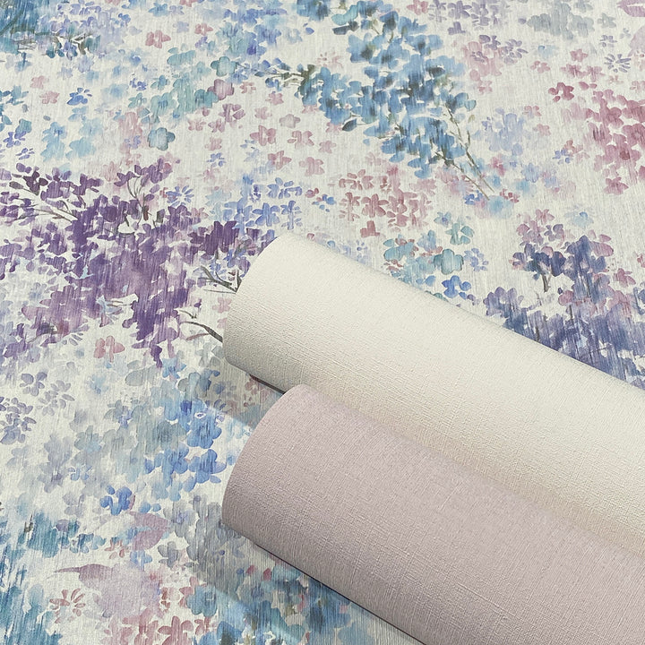 Високоустойчив Тапет Акварелни цветя Синьо розово Еден