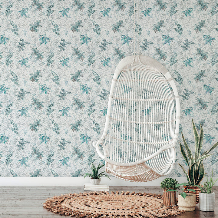 Високоустойчив Тапет Акварелни цветя Синьо сиво Еден