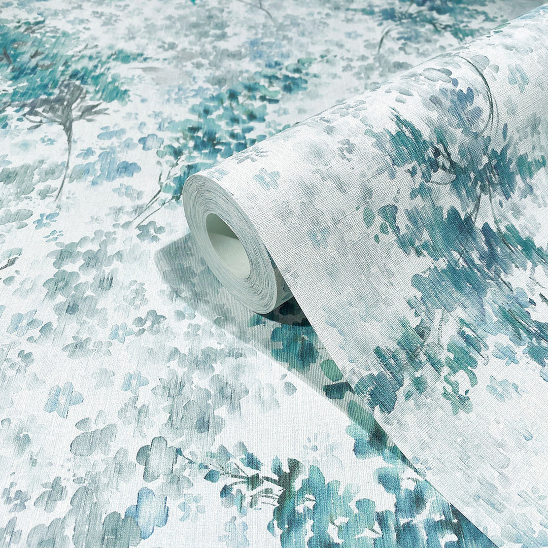 Високоустойчив Тапет Акварелни цветя Синьо сиво Еден