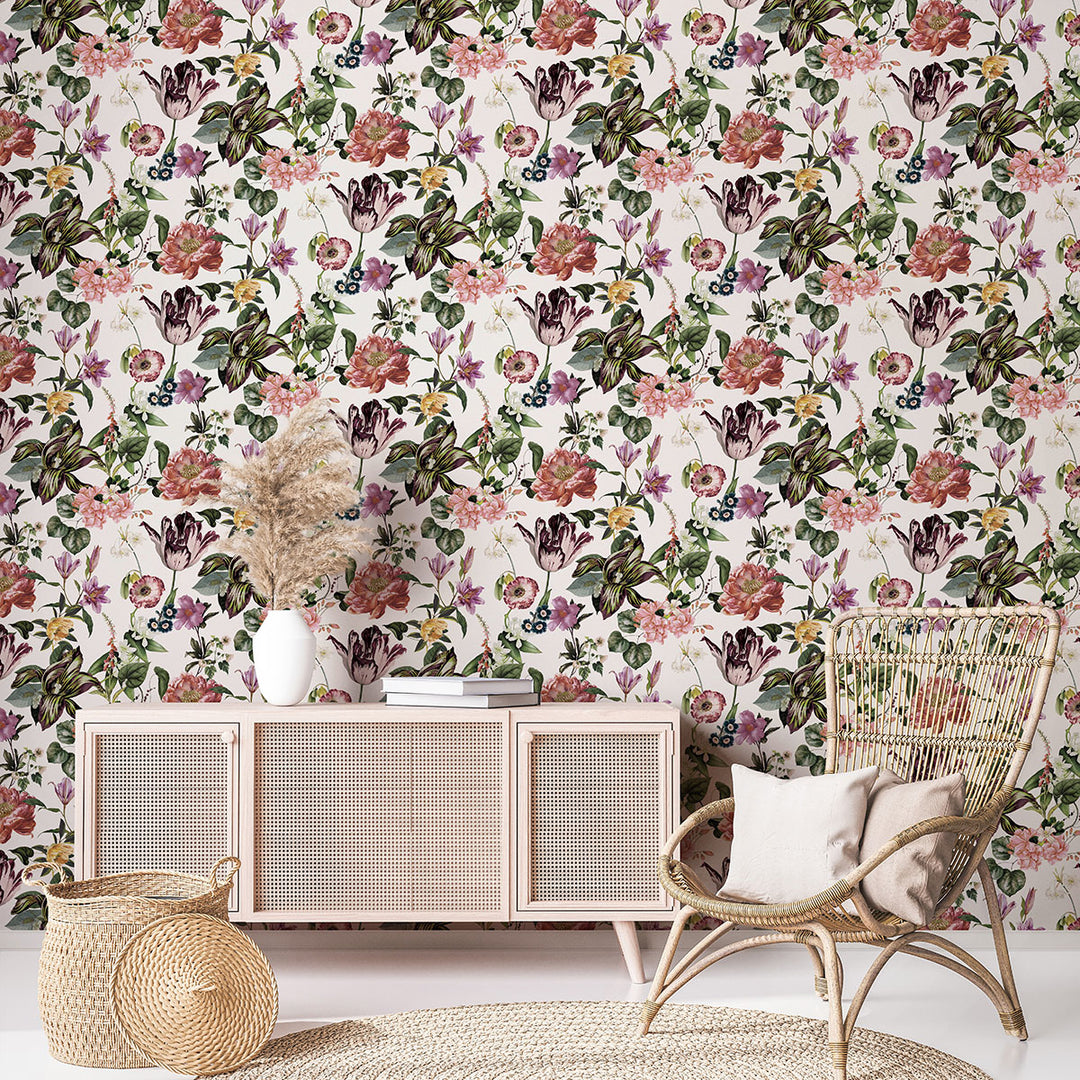 Високоустойчив Тапет Нощни цветя Бяло Еден