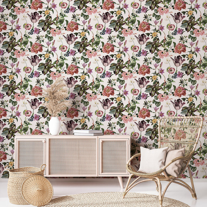 Високоустойчив Тапет Нощни цветя Бяло Еден