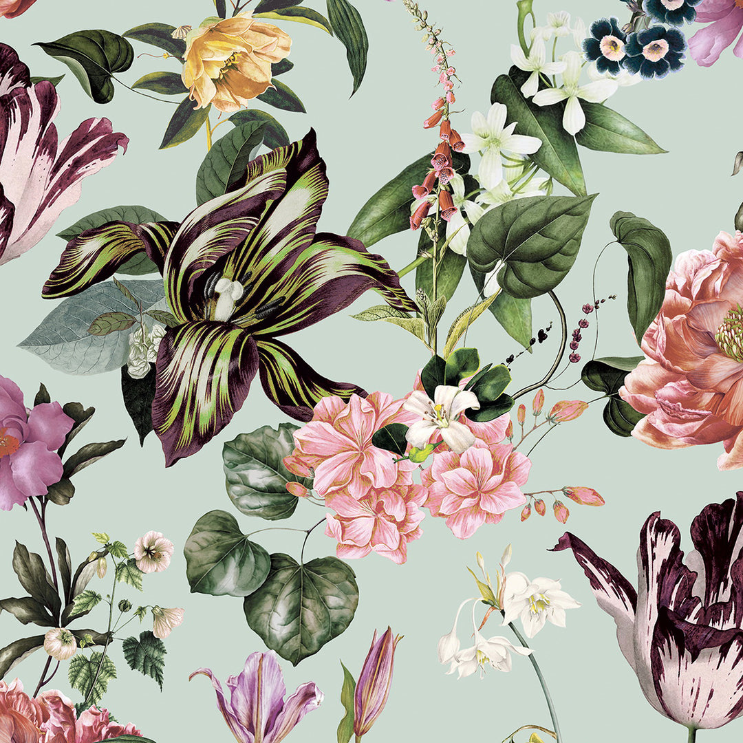 Високоустойчив Тапет Нощни цветя Зелено Еден