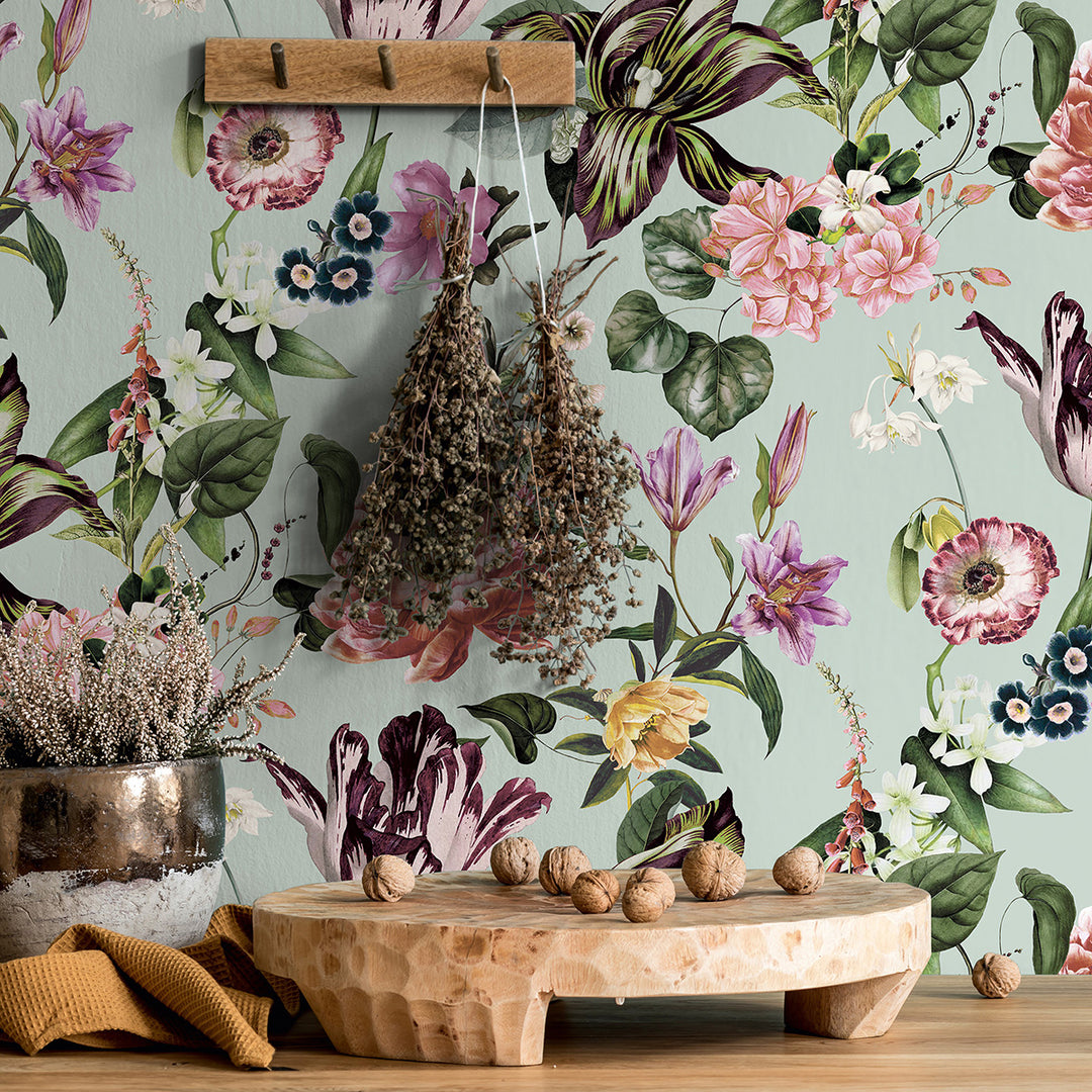 Високоустойчив Тапет Нощни цветя Зелено Еден