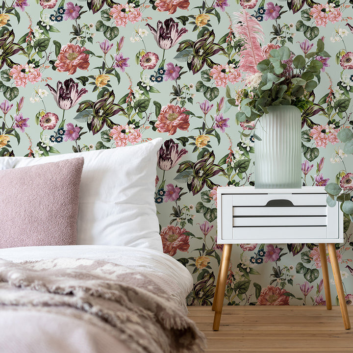 Високоустойчив Тапет Нощни цветя Зелено Еден