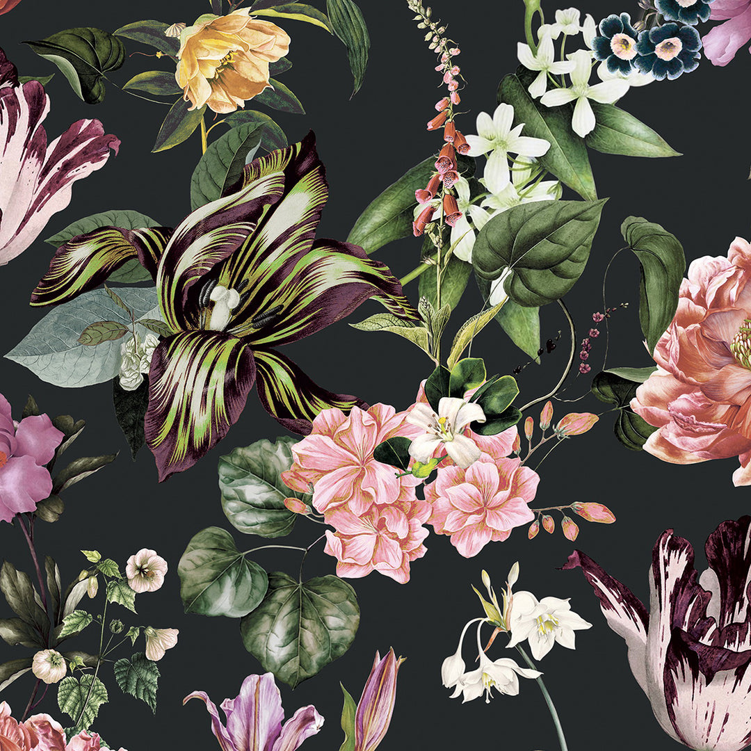 Високоустойчив Тапет Нощни цветя Черно Еден