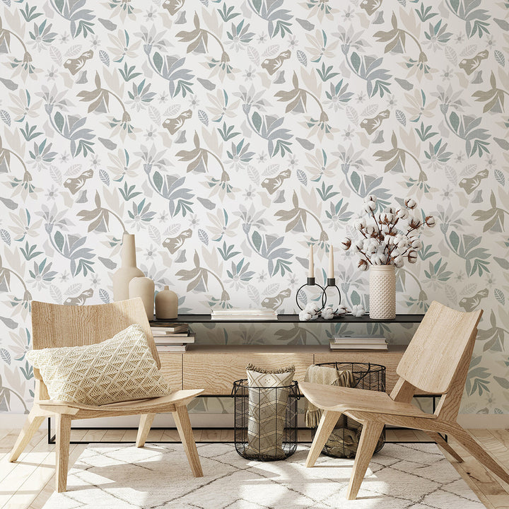 Високоустойчив Тапет Сиво сини Стилизирани цветя Еден