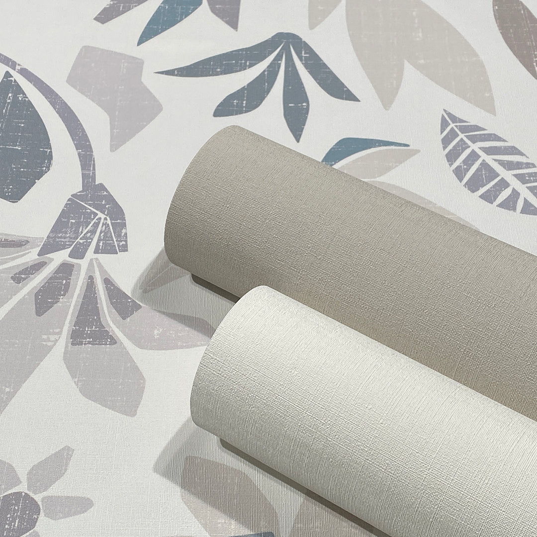 Високоустойчив Тапет Сиво сини Стилизирани цветя Еден