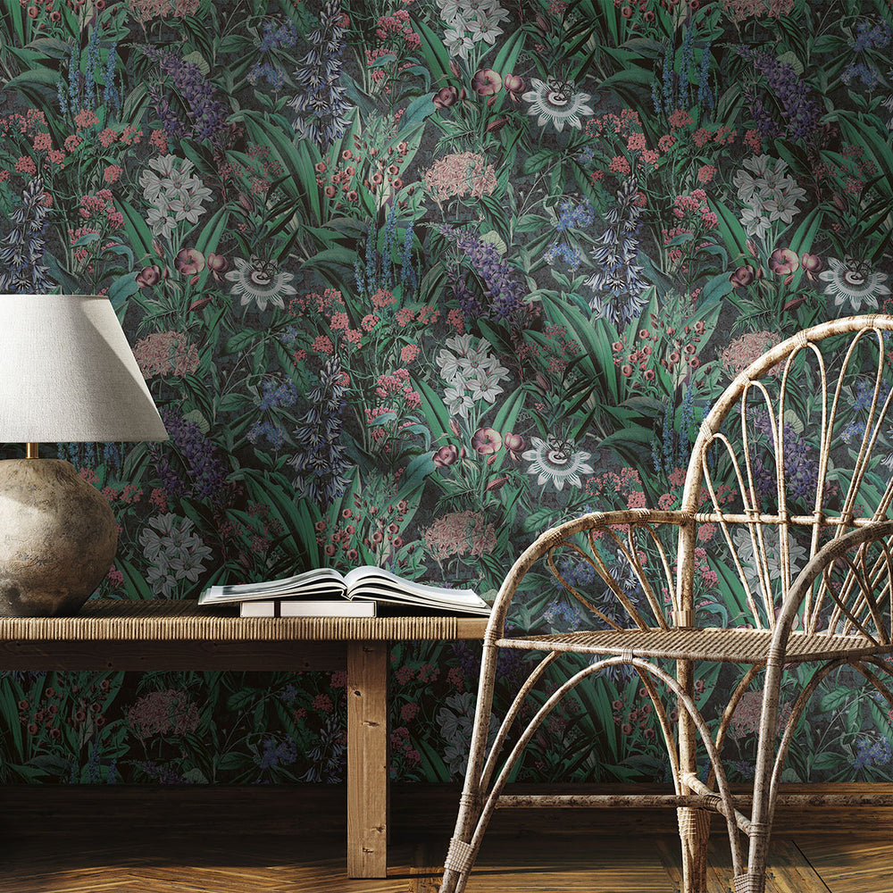 Високоустойчив Тапет Диви цветя Камък черно Еден