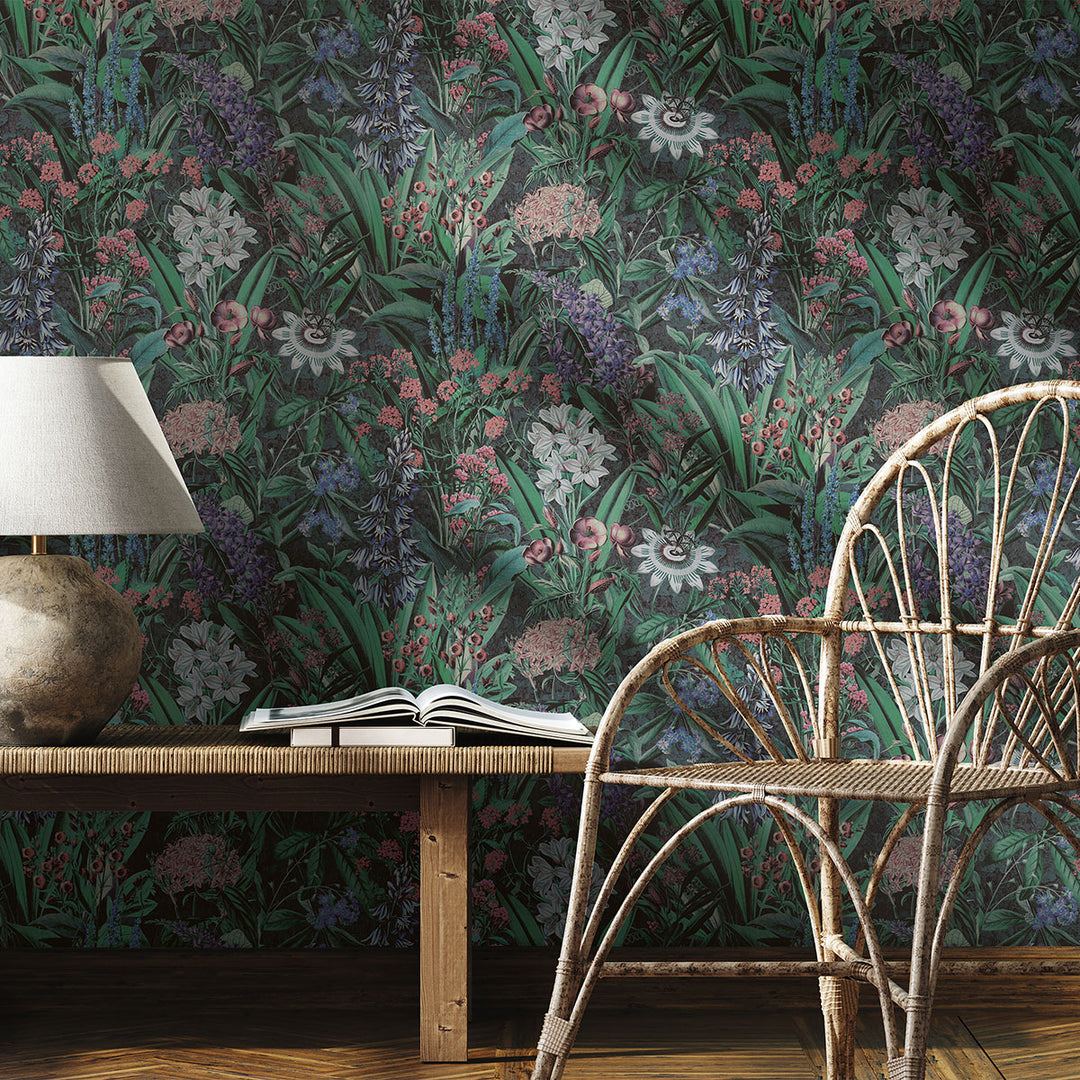 Високоустойчив Тапет Диви цветя Камък черно Еден