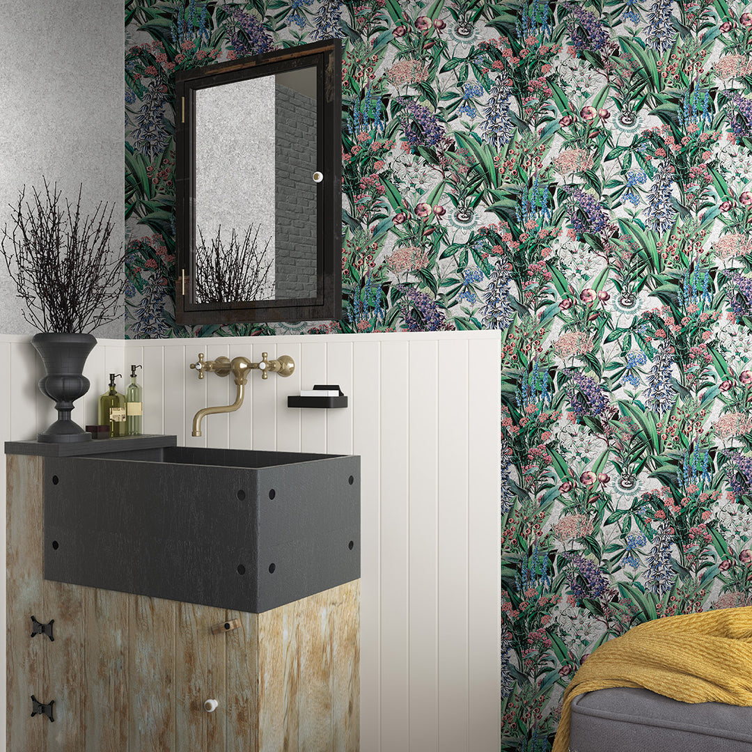 Високоустойчив Тапет Диви цветя Камък сиво Еден