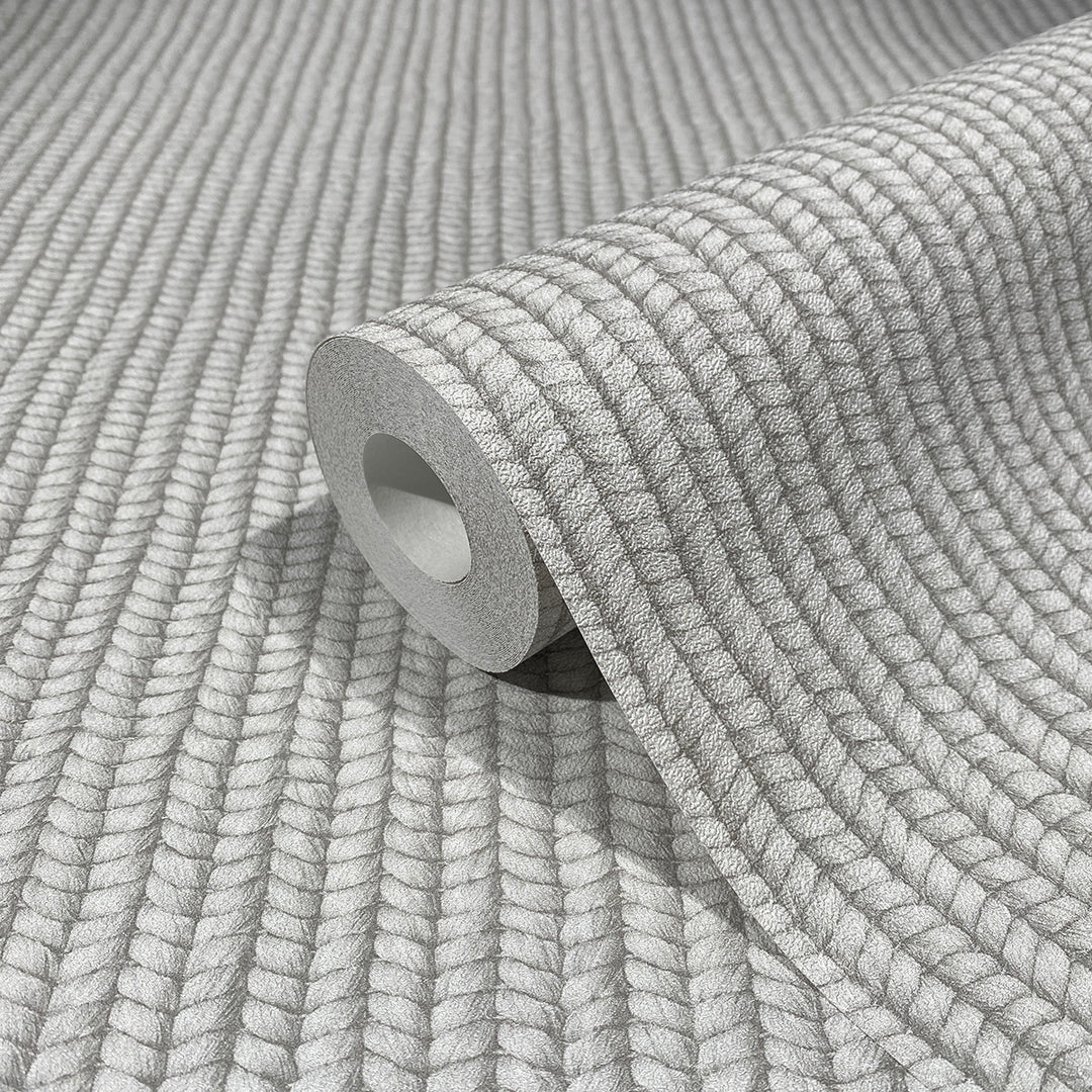 Текстилен ефект Тапет Плетиво Сиво Еден