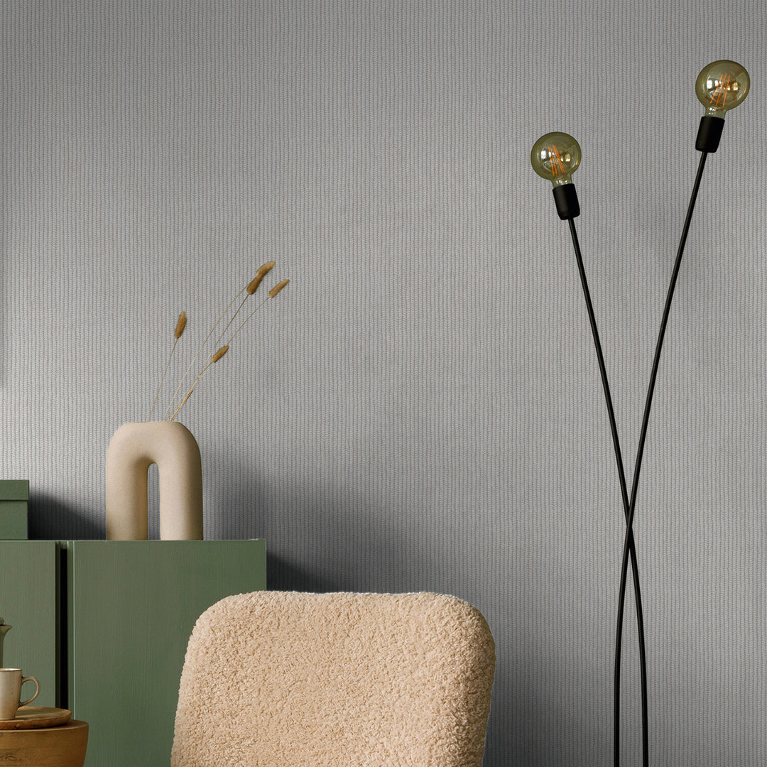 Текстилен ефект Тапет Плетиво Сиво бежово Еден