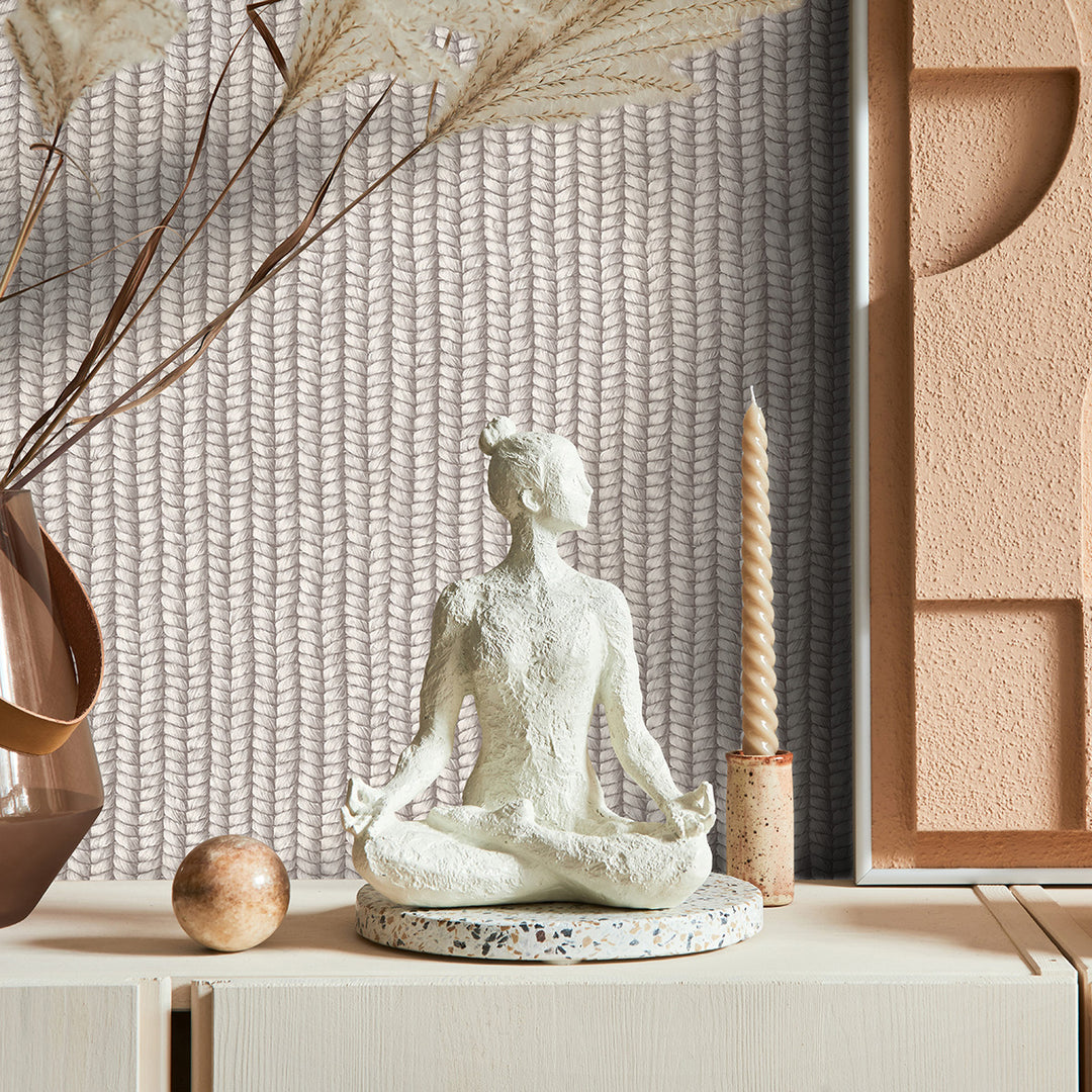 Текстилен ефект Тапет Плетиво Сиво бежово Еден