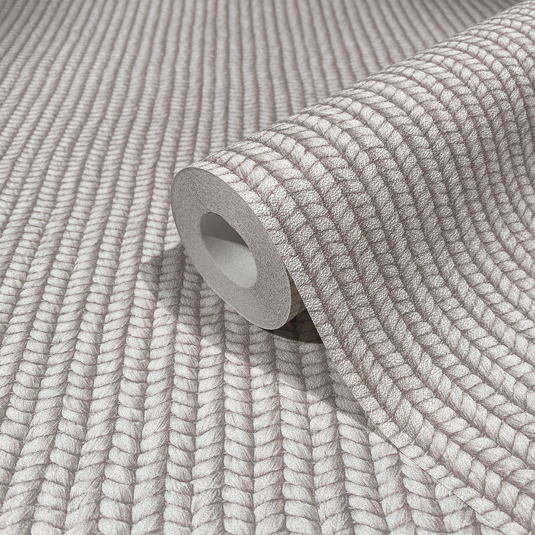 Текстилен ефект Тапет Плетиво Сиво бежово Еден