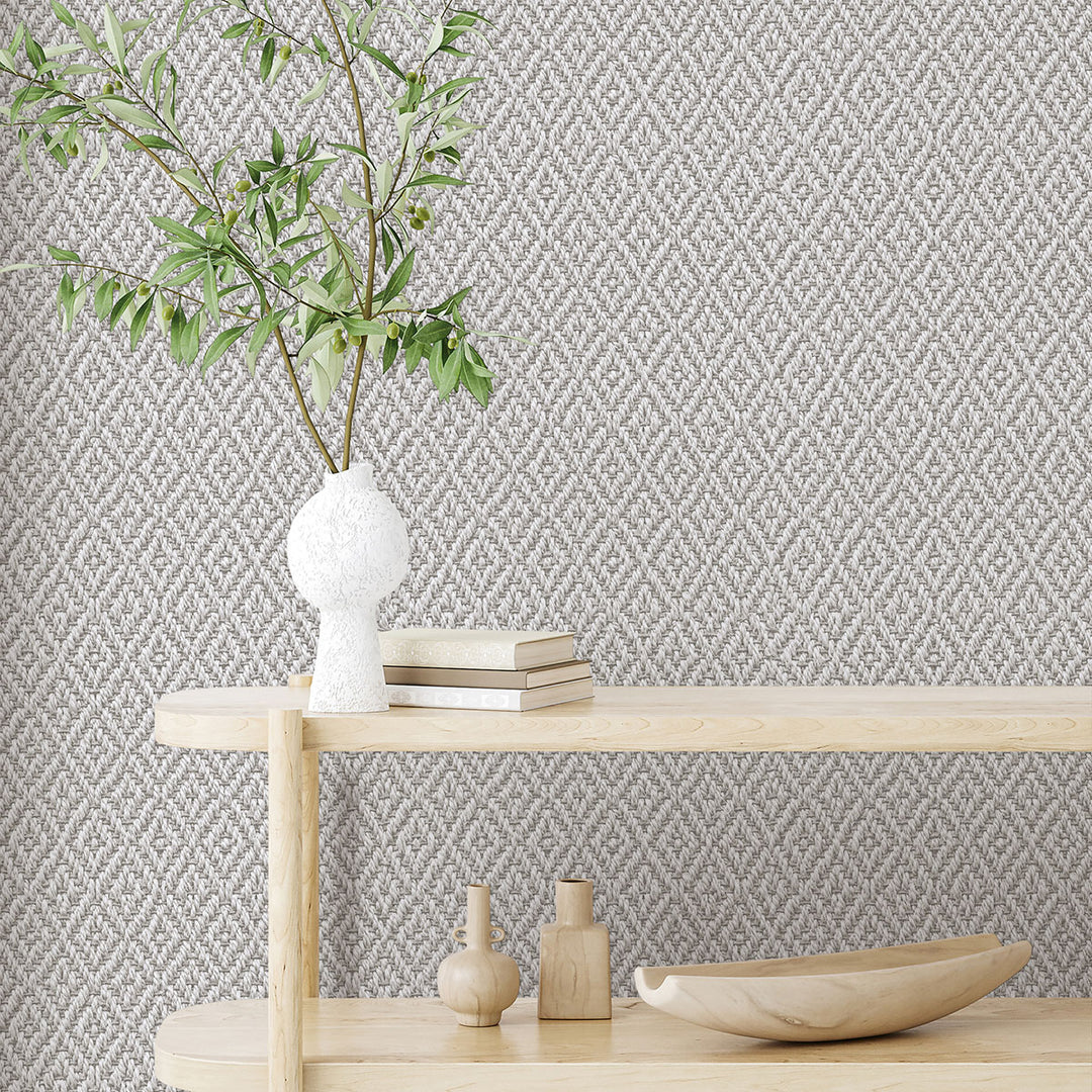 Текстилен ефект Тапет Плетиво ромб Сиво Еден