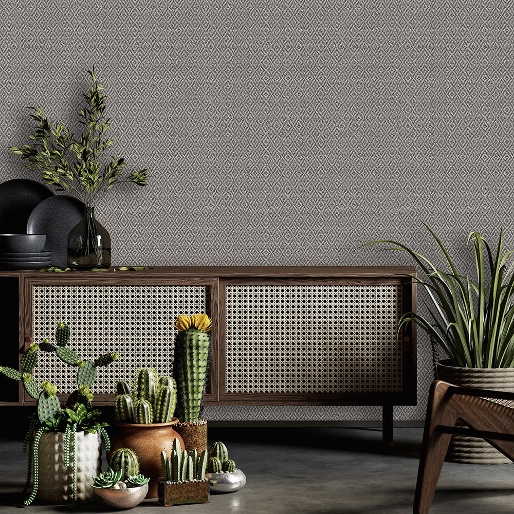 Текстилен ефект Тапет Плетиво ромб Бежово Еден