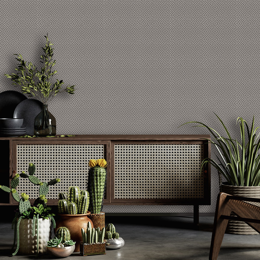 Текстилен ефект Тапет Плетиво ромб Бежово Еден