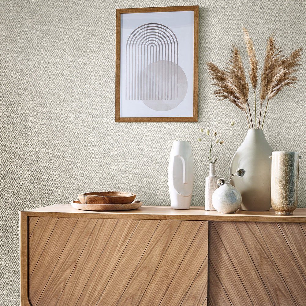 Текстилен ефект Тапет Плетиво ромб Светло бежово Еден