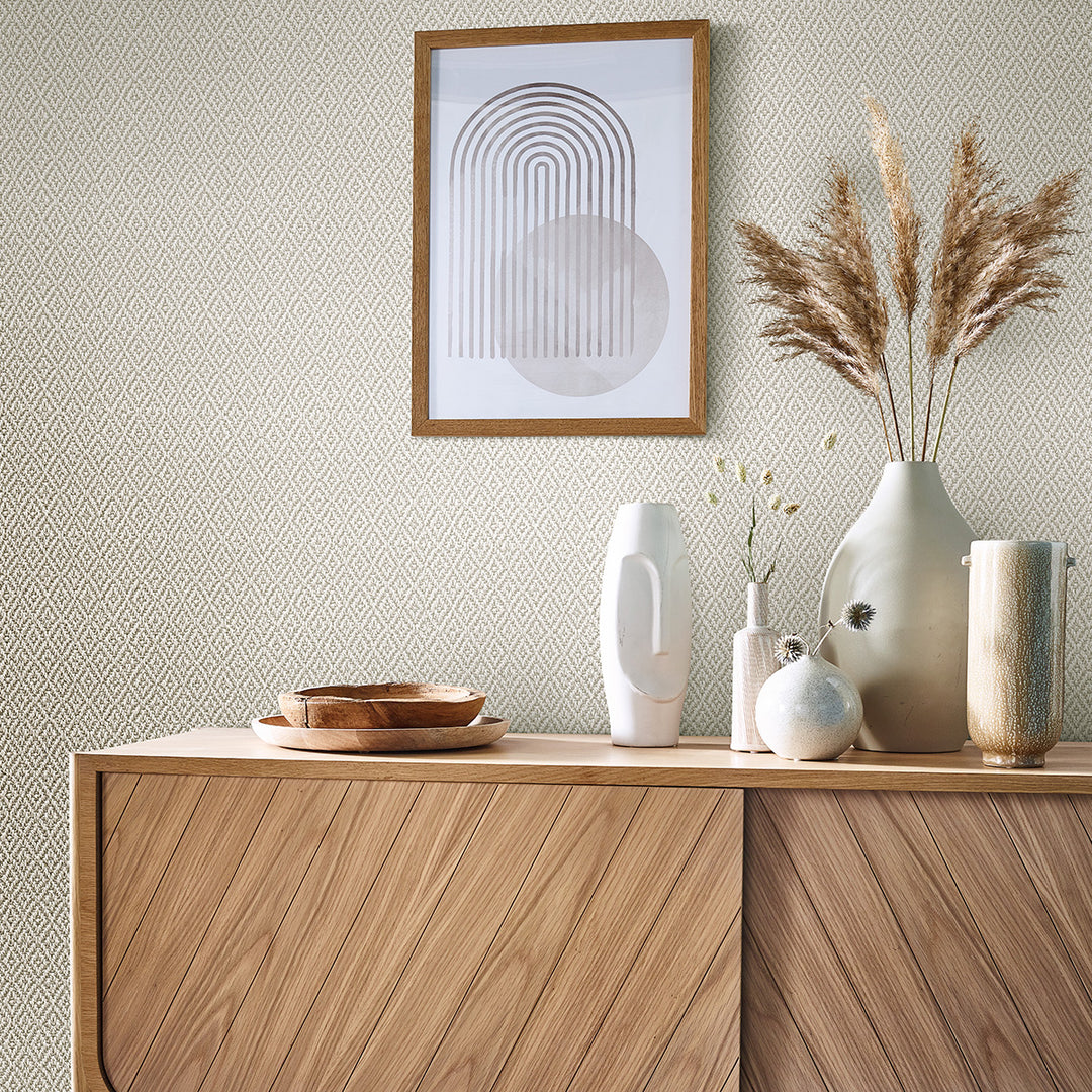 Текстилен ефект Тапет Плетиво ромб Светло бежово Еден