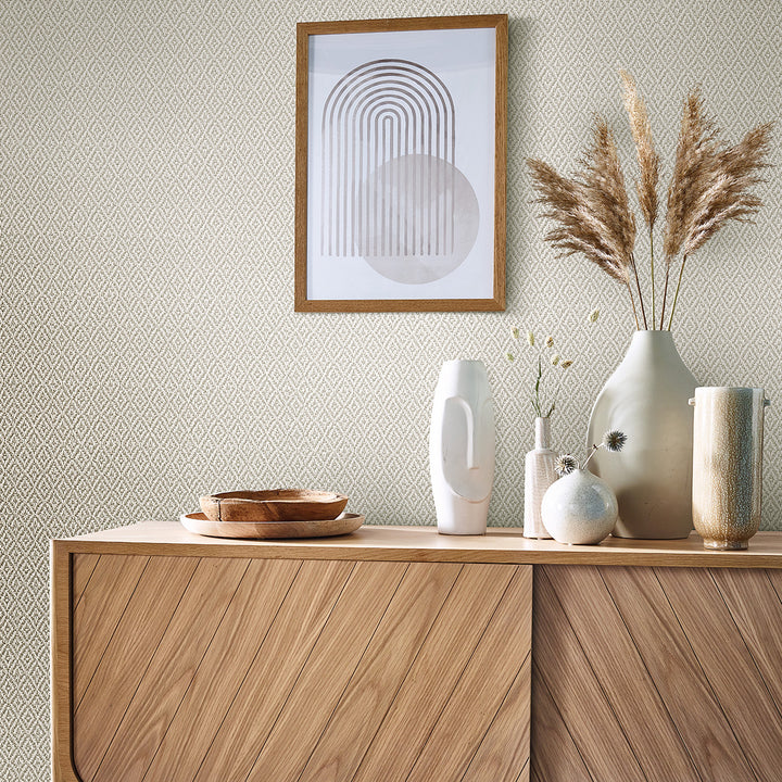 Текстилен ефект Тапет Плетиво ромб Светло бежово Еден