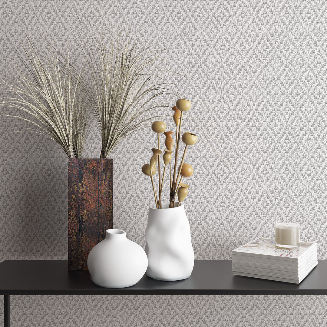 Текстилен ефект Тапет Плетиво ромб Светло сиво Еден