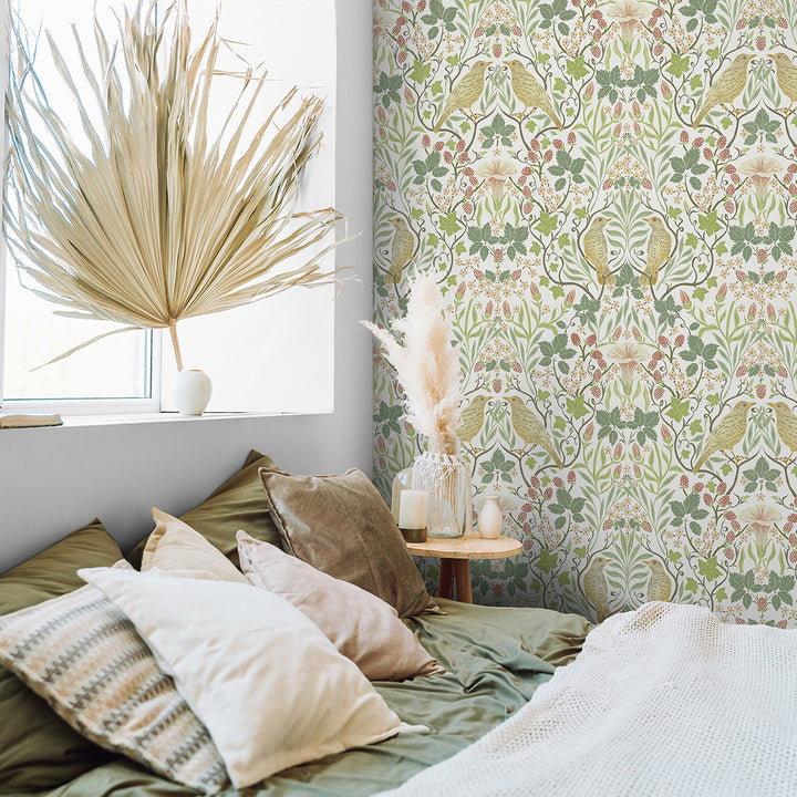 Еко Тапет Едноцветен точки Зелено бяло Наследство