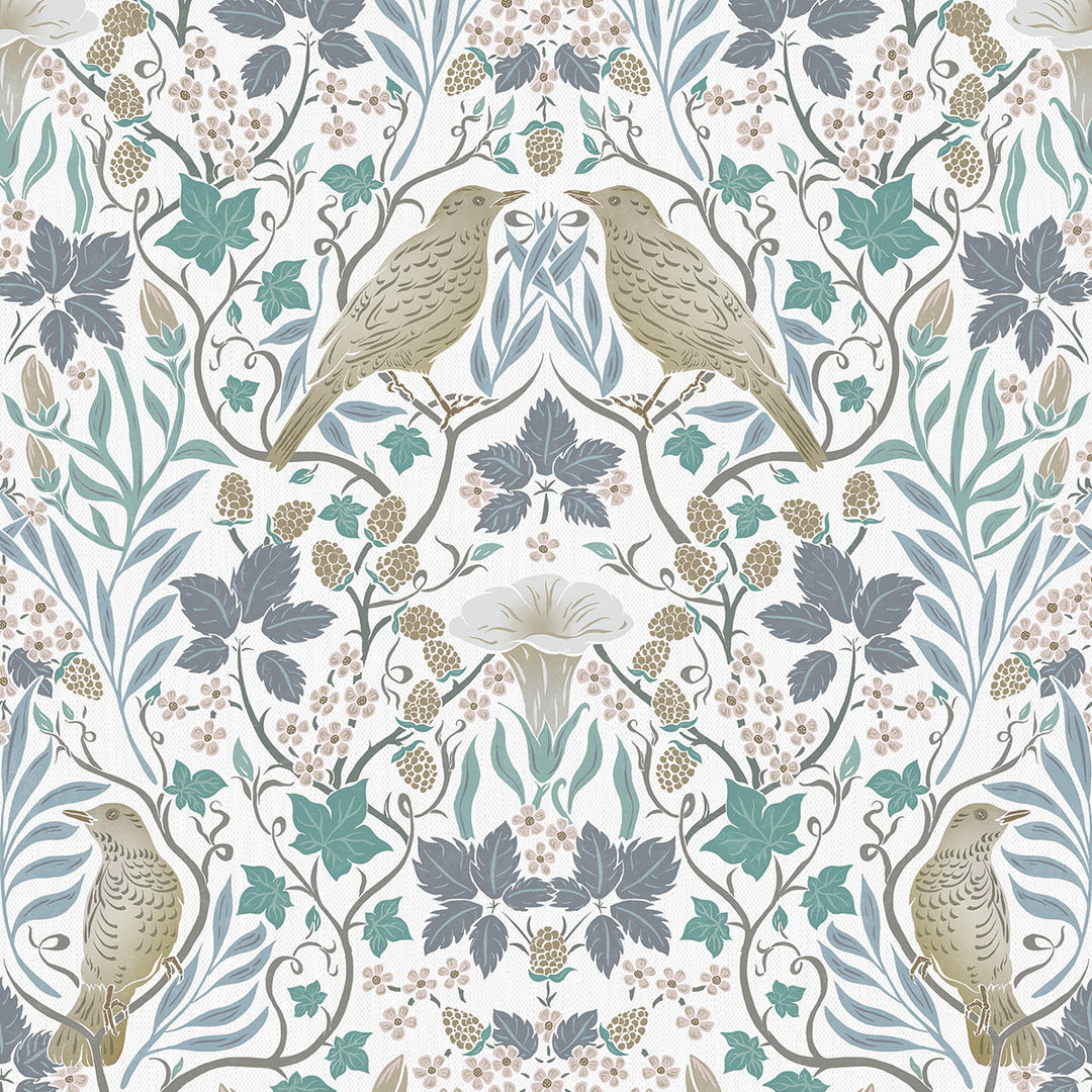 Еко Тапет Флора и птици Синьо Наследство