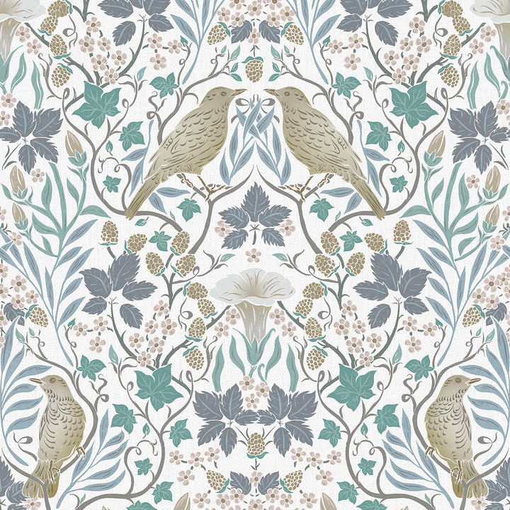 Еко Тапет Флора и птици Синьо Наследство