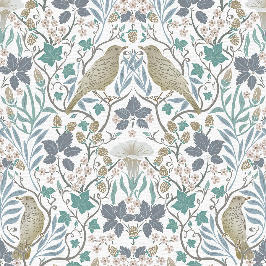 Еко Тапет Флора и птици Синьо Наследство