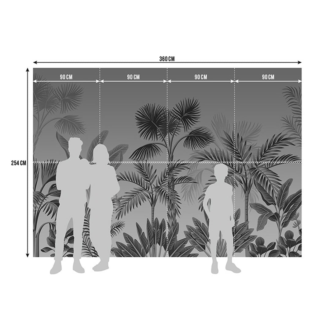 Фототапет Стандарт 360/254 см Джунгла Сиво-бяло