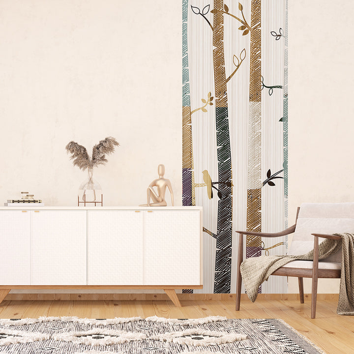 Фототапет Премиум 90/270 см Графични дървета вертикал